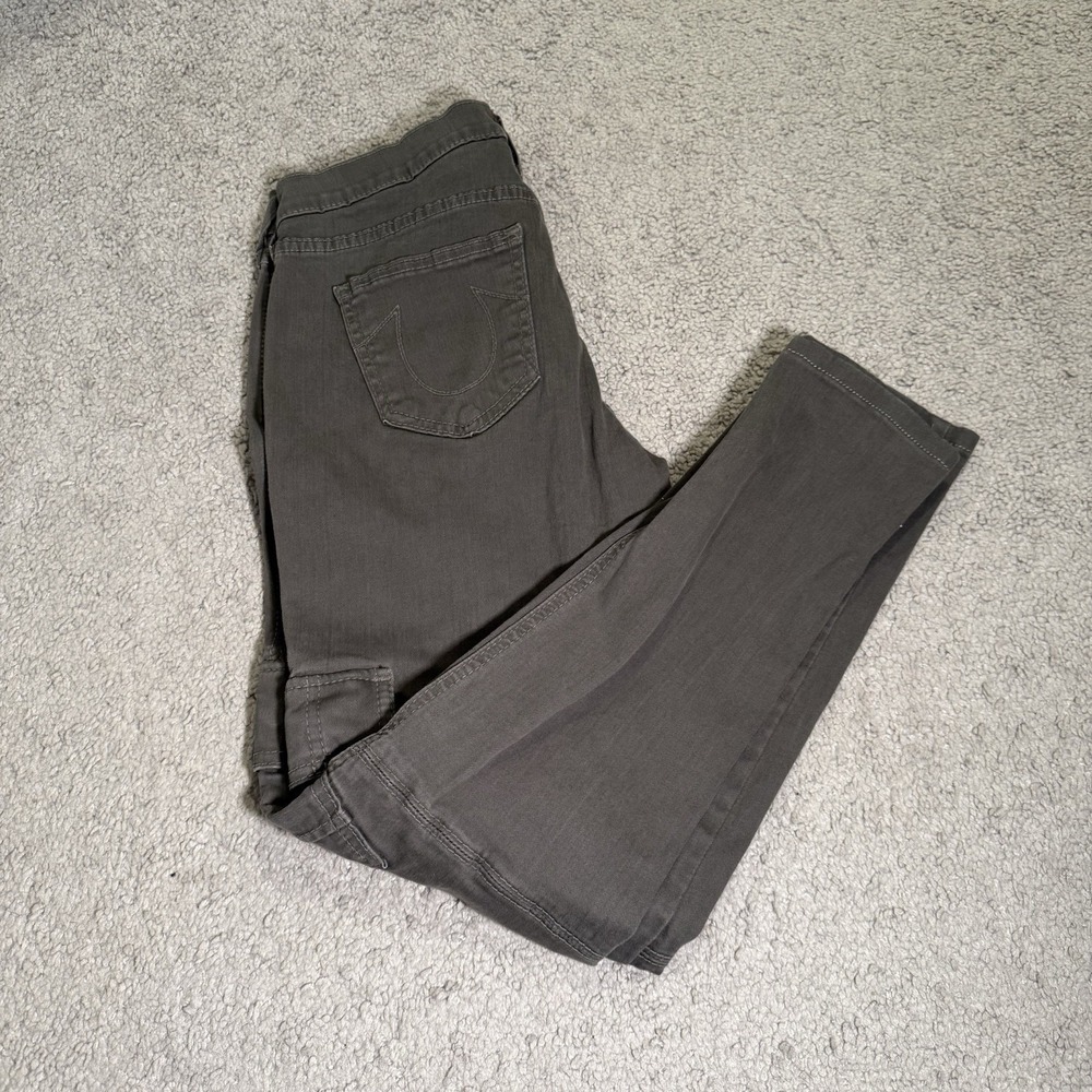 TRUE RELIGION Women's Olive Green Casey Skinny Fit Cargo Pocket Jeans Size 28x27